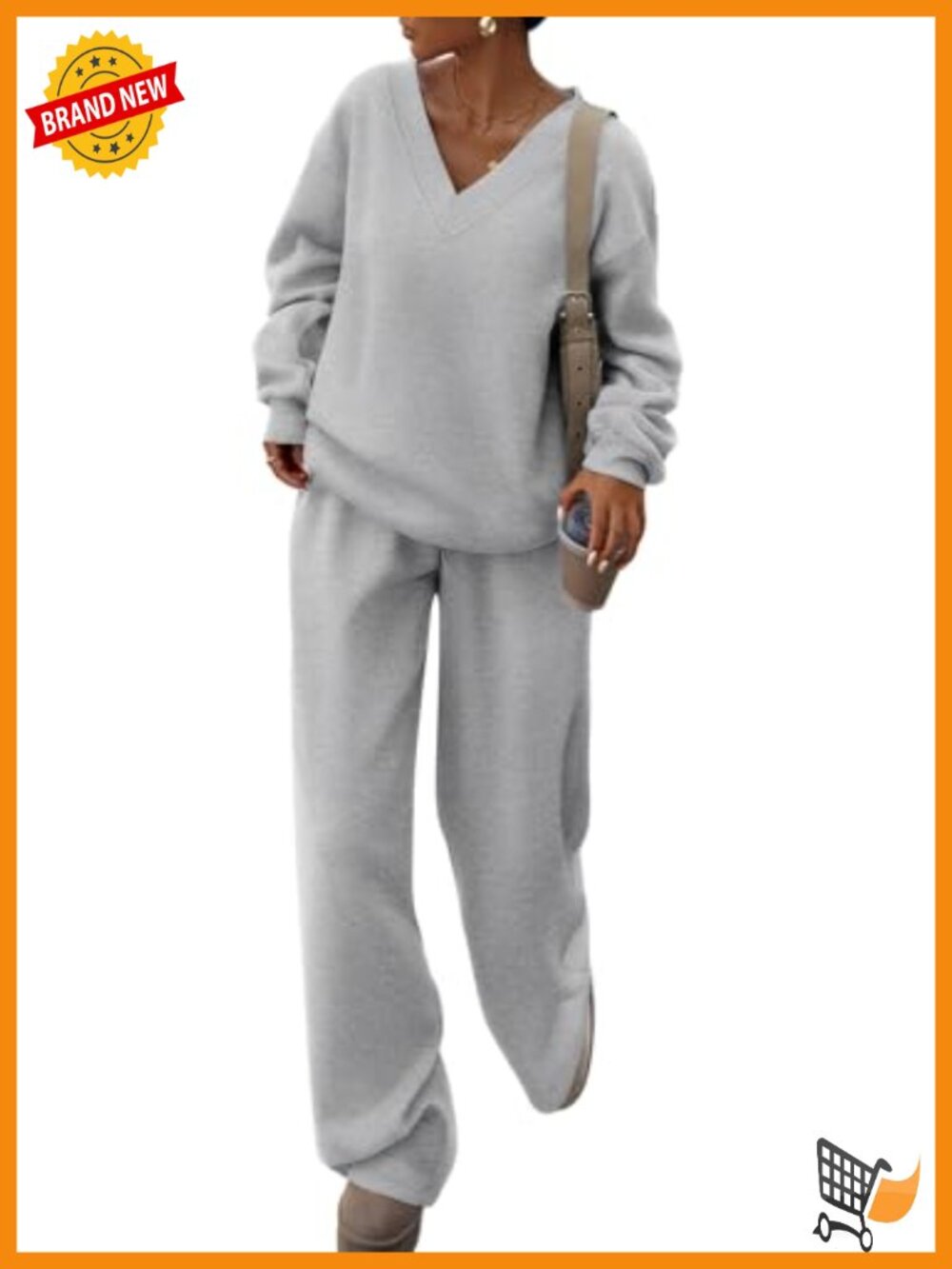 Women's 2-Piece V-Neck Sweatsuit Wide Leg Sweatpants Knit Set